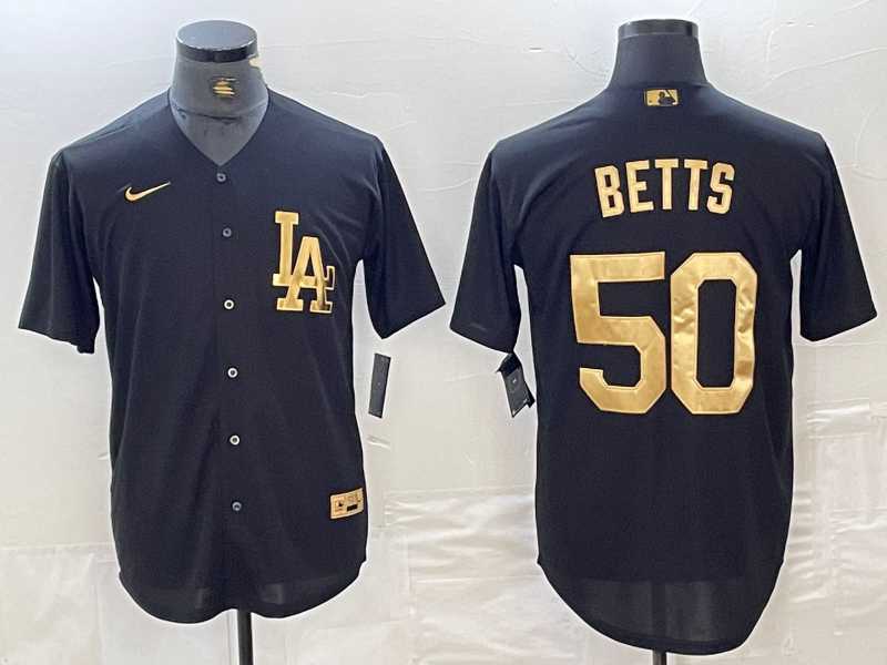 Mens Los Angeles Dodgers #50 Mookie Betts Black Gold Cool Base Stitched Jersey